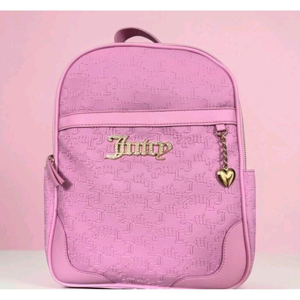NWT Juicy Couture Heartless Backpack Fondant Pink Embossed Faux Leather Y2K Bag